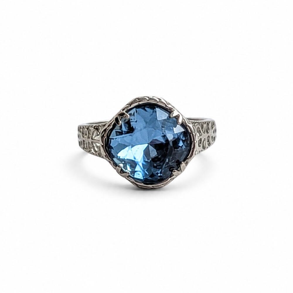 925 Sterling Silver Blue Statement Ring Size 5.5  Vintage Style Cocktail Ring